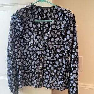 Whistles Never Worn / Without Tags Black and Blue Dalmatian Print Collar Top S/4